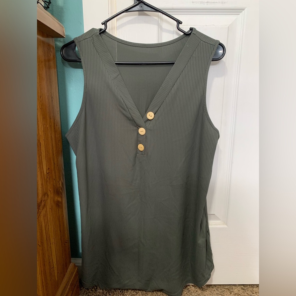 Sleeveless Olive Green V-Neck Top